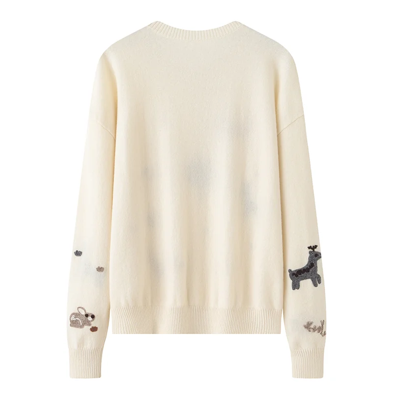 Cashmere crew-neck sweater — White Embroidered — Cashmere Sweaters & Knitwear, 100% Cashmere