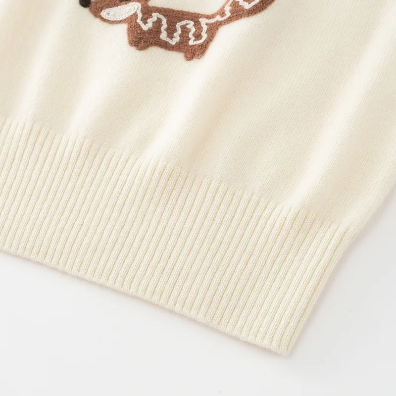 100% Cashmere, Cashmere crew-neck sweater — White Embroidered, 14–15.5µm, Cashmere Garment / Women — detail view 3