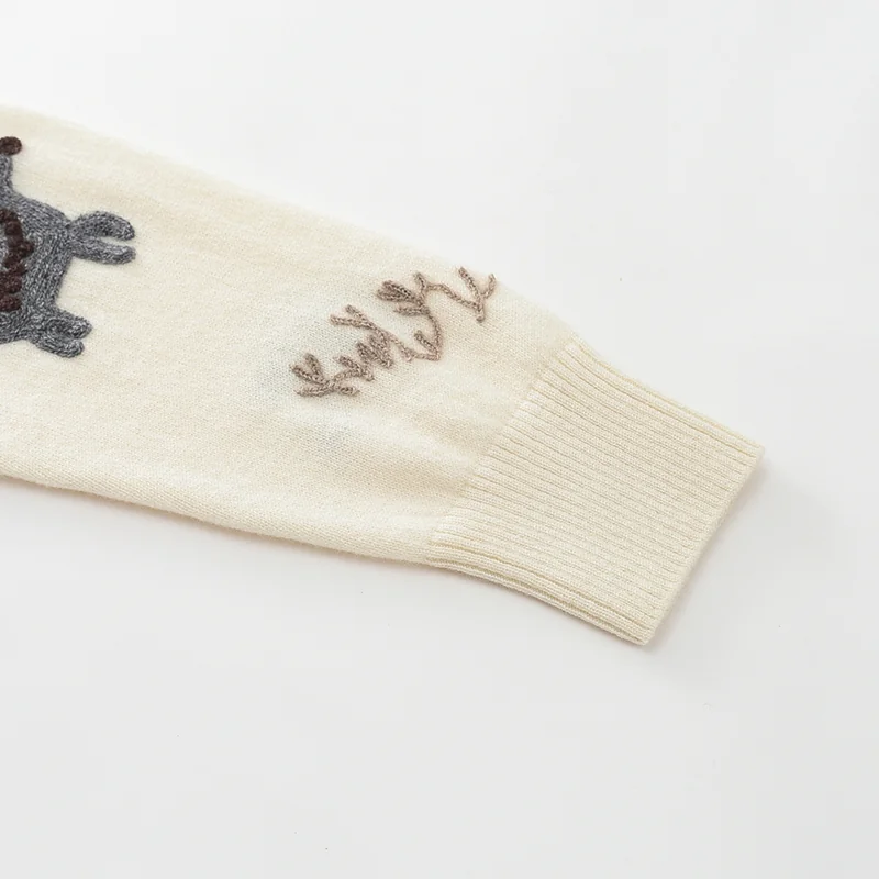 100% Cashmere, Cashmere crew-neck sweater — White Embroidered, 14–15.5µm, Cashmere Garment / Women — detail view 4