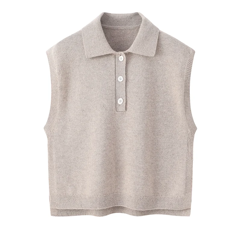 100% Cashmere, Cashmere sleeveless vest — Beige Tank, 14–15.5µm, Cashmere Garment / Women — detail view 2