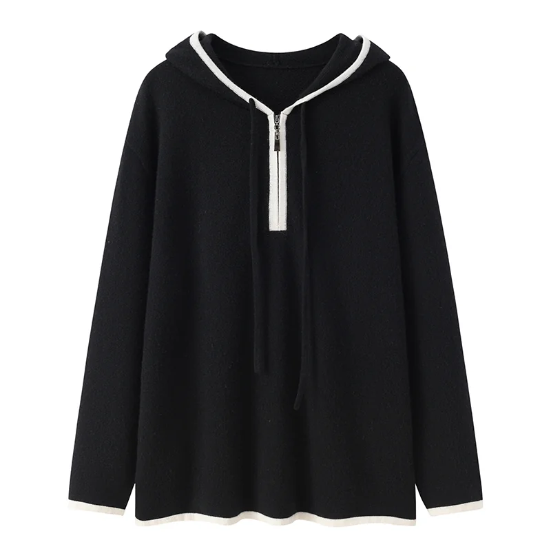 100% Cashmere, Cashmere crew-neck sweater — Black, 14–15.5µm, Cashmere Garment / Women — detail view 2