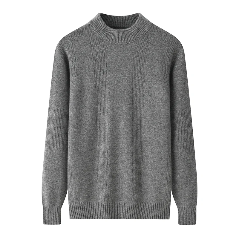 100% Cashmere, Cashmere crew-neck sweater — Grey, 14–15.5µm, Cashmere Garment / Men — detail view 2