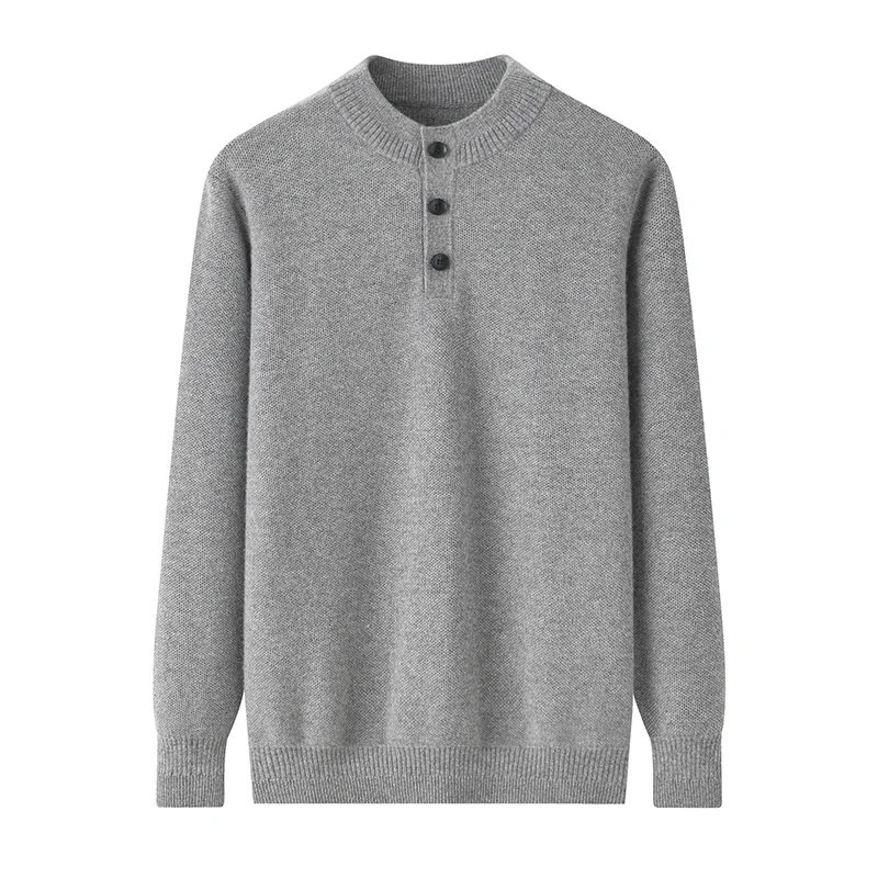 100% Cashmere, Cashmere crew-neck sweater — Grey, 14–15.5µm, Cashmere Garment / Men — detail view 2