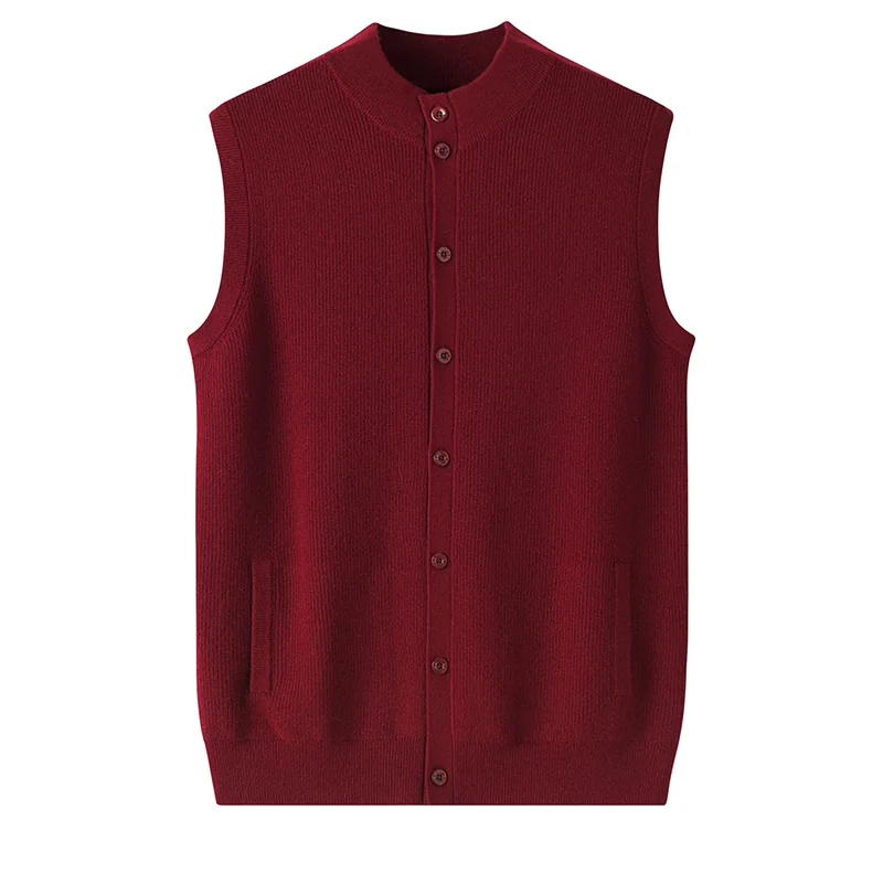 100% Cashmere, Cashmere sleeveless vest — Red Vest, 14–15.5µm, Cashmere Garment / Men — detail view 2