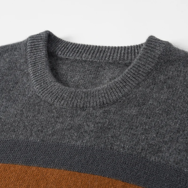 100% Cashmere, Cashmere crew-neck sweater — Beige, 14–15.5µm, Cashmere Garment / Men — detail view 6