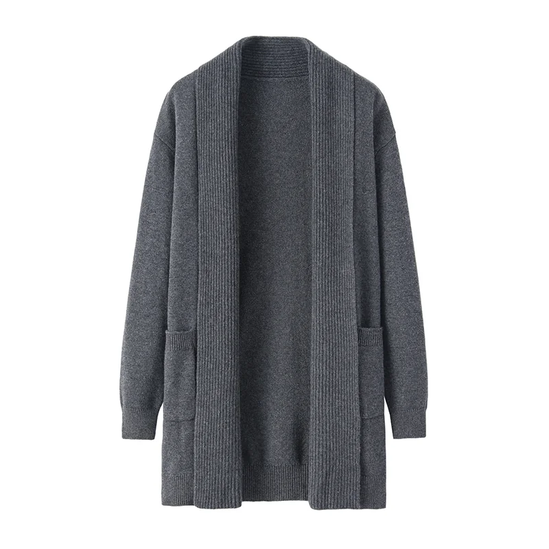 100% Cashmere, Cashmere crew-neck sweater — Grey, 14–15.5µm, Cashmere Garment / Men — detail view 2