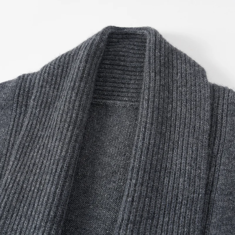 100% Cashmere, Cashmere crew-neck sweater — Grey, 14–15.5µm, Cashmere Garment / Men — detail view 6