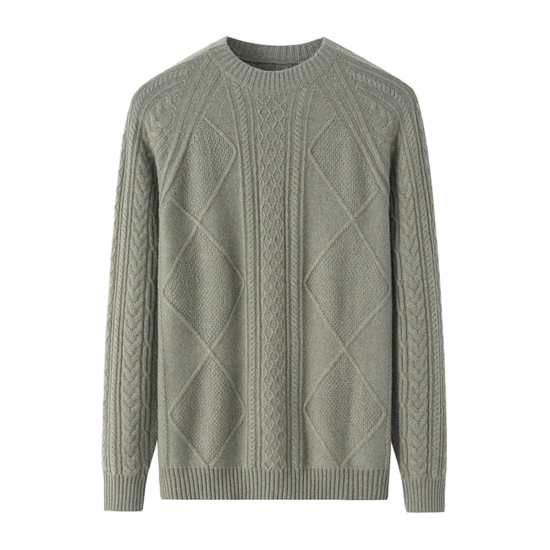100% Cashmere, Cashmere crew-neck sweater — Green Cable, 14–15.5µm, Cashmere Garment / Men — detail view 2