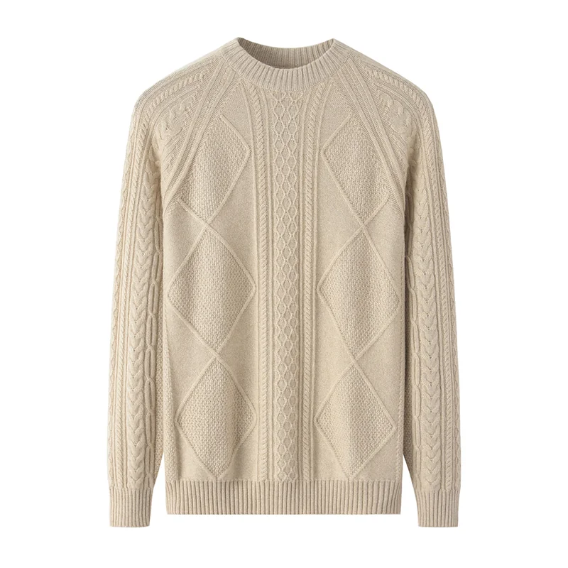 100% Cashmere, Cashmere crew-neck sweater — Green Cable, 14–15.5µm, Cashmere Garment / Men — detail view 3