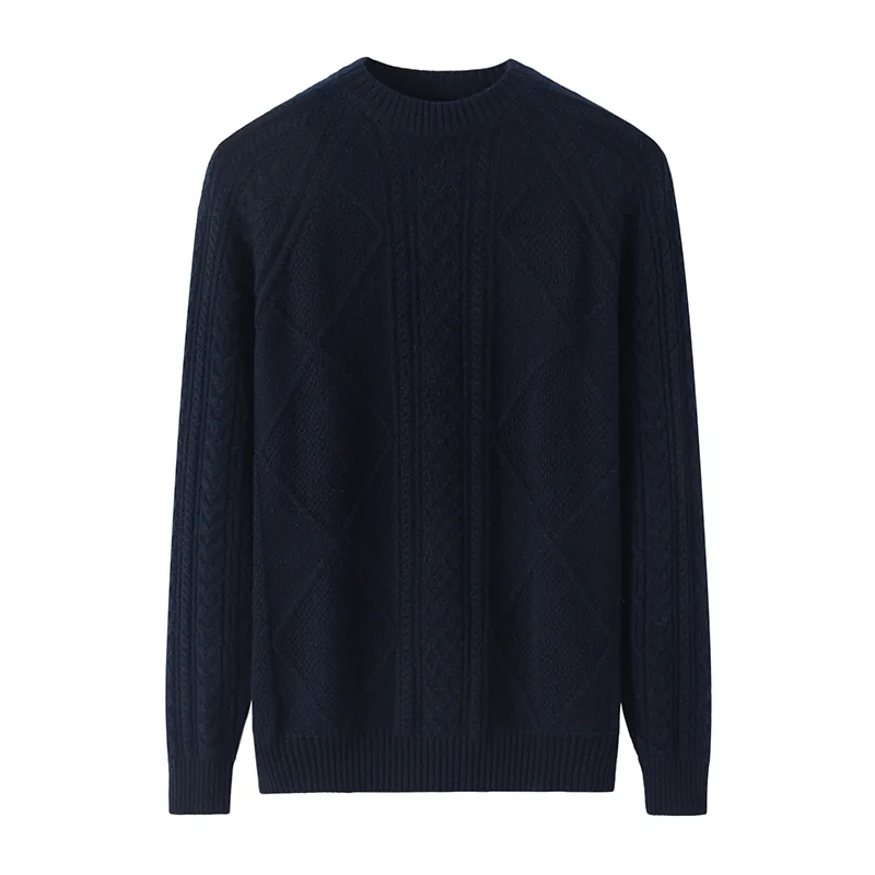 100% Cashmere, Cashmere crew-neck sweater — Green Cable, 14–15.5µm, Cashmere Garment / Men — detail view 4
