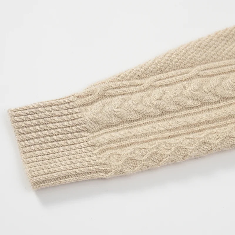 100% Cashmere, Cashmere crew-neck sweater — Green Cable, 14–15.5µm, Cashmere Garment / Men — detail view 6
