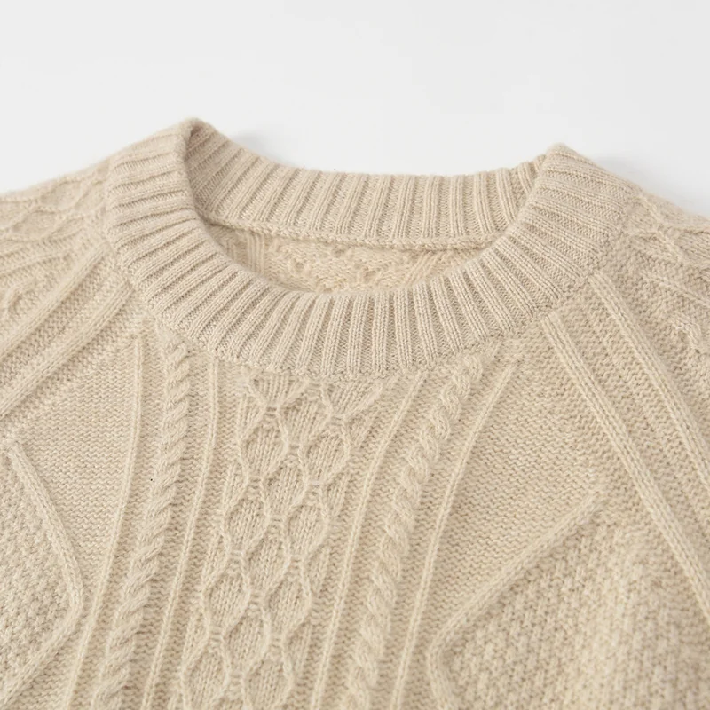 100% Cashmere, Cashmere crew-neck sweater — Green Cable, 14–15.5µm, Cashmere Garment / Men — detail view 7