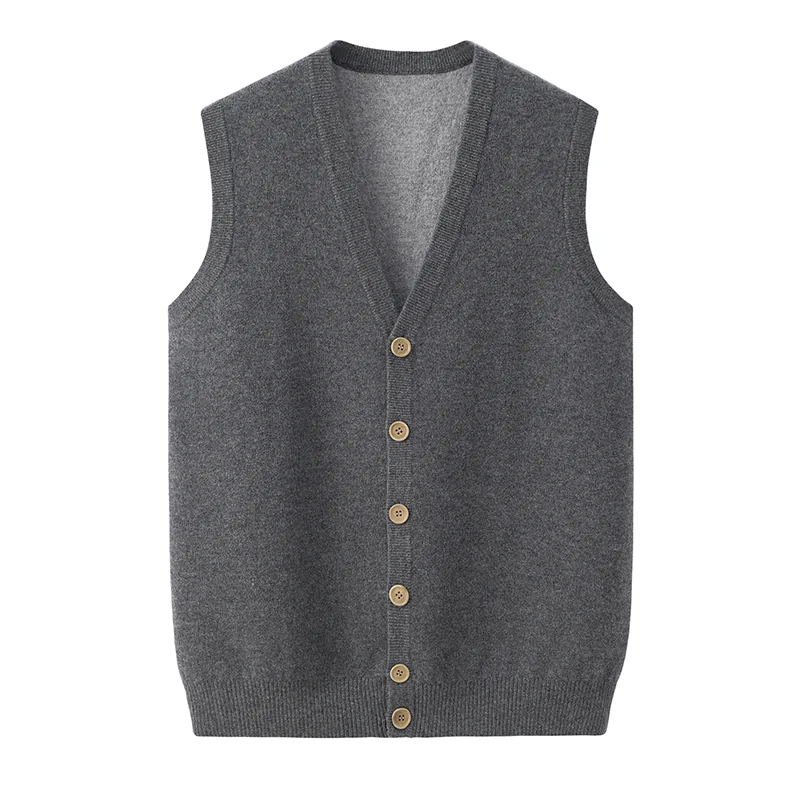 100% Cashmere, Cashmere sleeveless vest — Grey Vest, 14–15.5µm, Cashmere Garment / Men — detail view 2