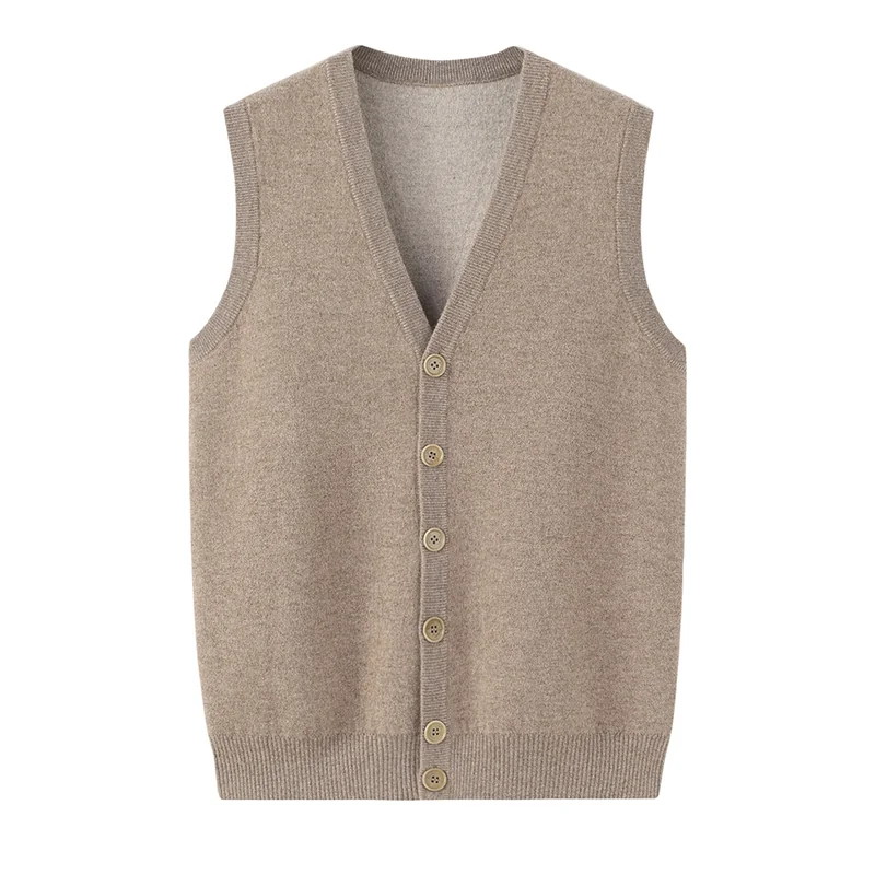 100% Cashmere, Cashmere sleeveless vest — Grey Vest, 14–15.5µm, Cashmere Garment / Men — detail view 3