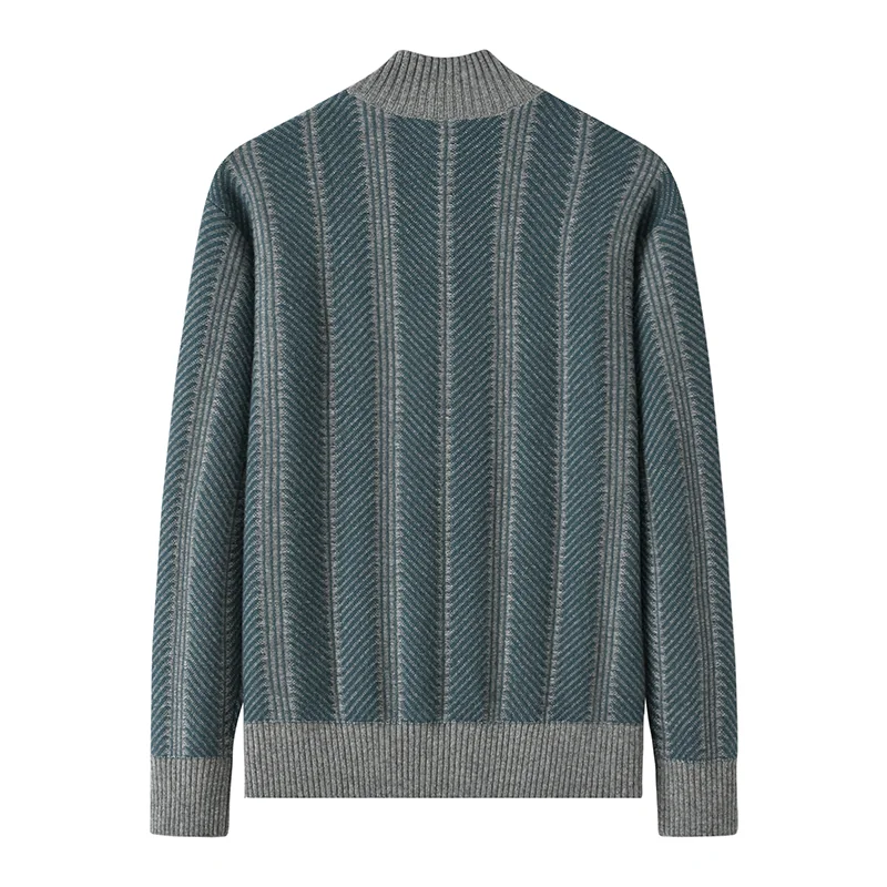 Cashmere crew-neck sweater — Grey Striped — Cashmere Sweaters & Knitwear, 100% Cashmere