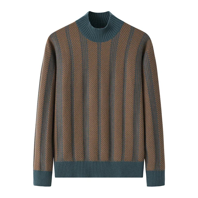 100% Cashmere, Cashmere crew-neck sweater — Grey Striped, 14–15.5µm, Cashmere Garment / Men — detail view 3