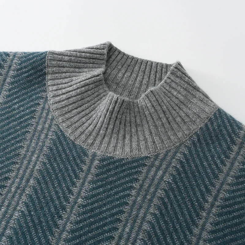 100% Cashmere, Cashmere crew-neck sweater — Grey Striped, 14–15.5µm, Cashmere Garment / Men — detail view 6