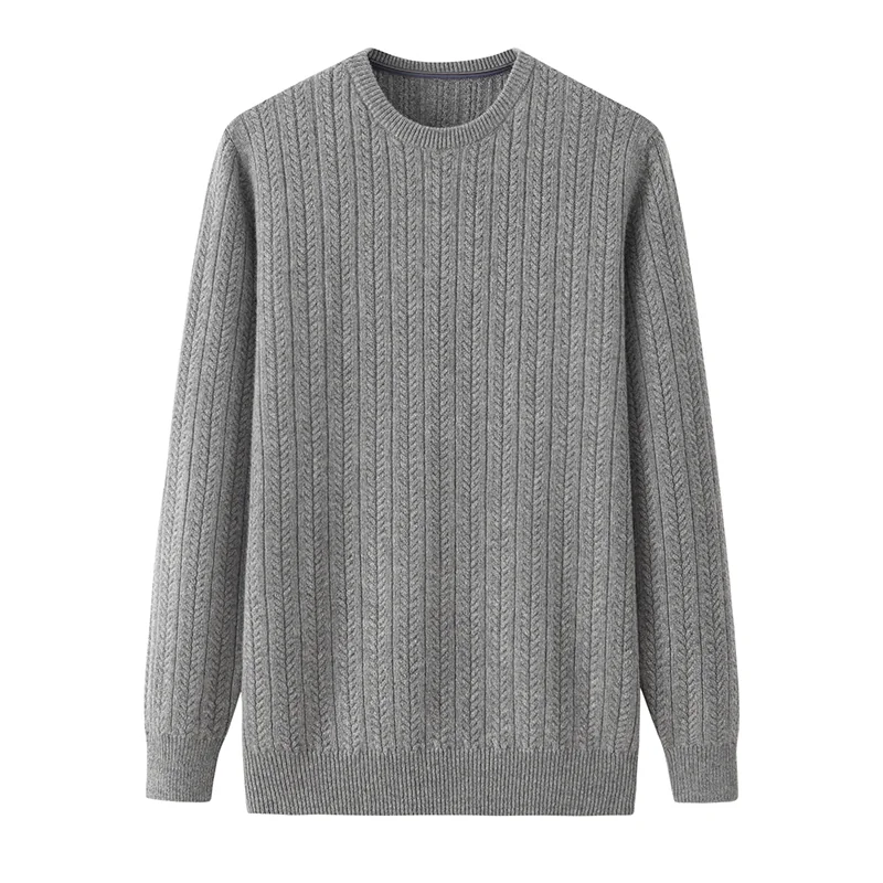 100% Cashmere, Cashmere crew-neck sweater — Grey Cable, 14–15.5µm, Cashmere Garment / Men — detail view 2
