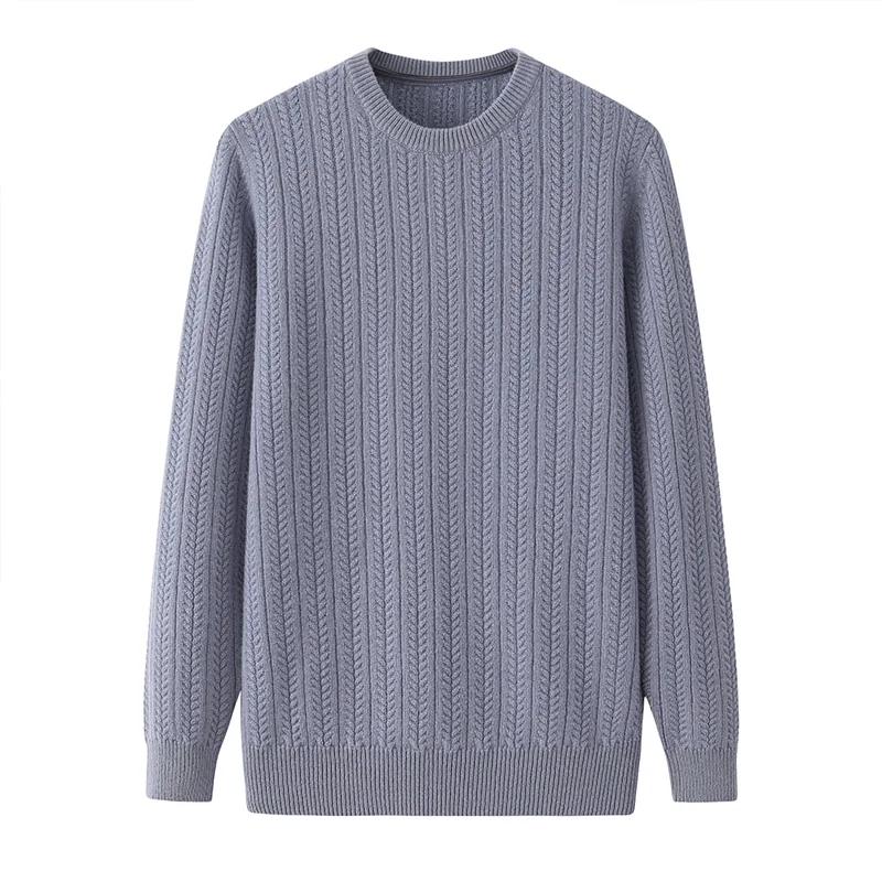 100% Cashmere, Cashmere crew-neck sweater — Grey Cable, 14–15.5µm, Cashmere Garment / Men — detail view 3
