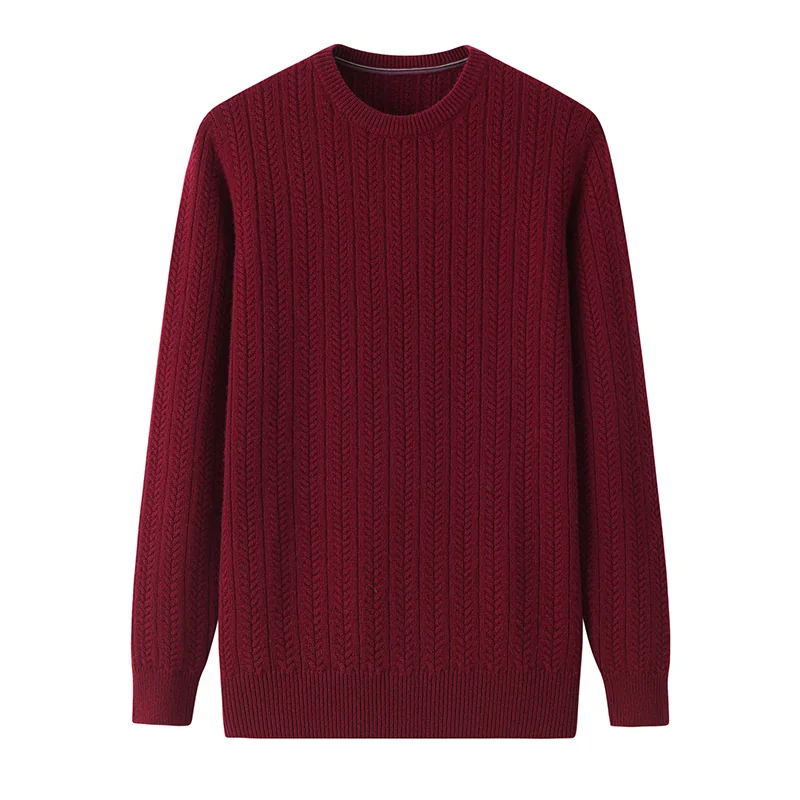 100% Cashmere, Cashmere crew-neck sweater — Grey Cable, 14–15.5µm, Cashmere Garment / Men — detail view 4