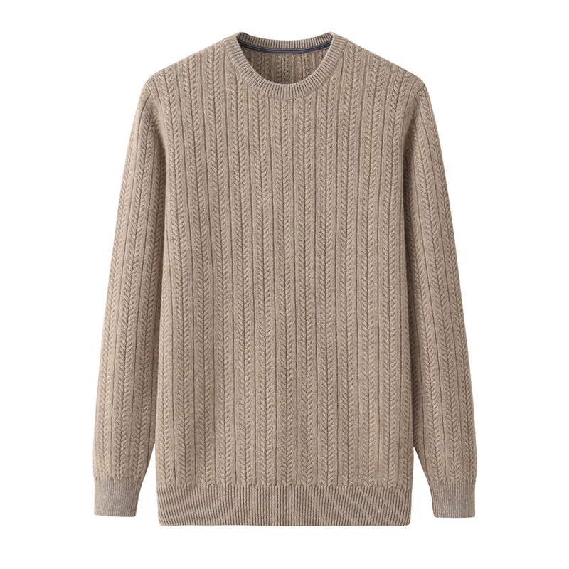 100% Cashmere, Cashmere crew-neck sweater — Grey Cable, 14–15.5µm, Cashmere Garment / Men — detail view 5