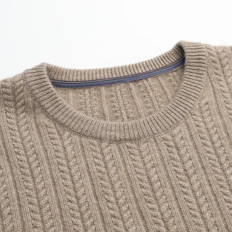 100% Cashmere, Cashmere crew-neck sweater — Grey Cable, 14–15.5µm, Cashmere Garment / Men — detail view 8