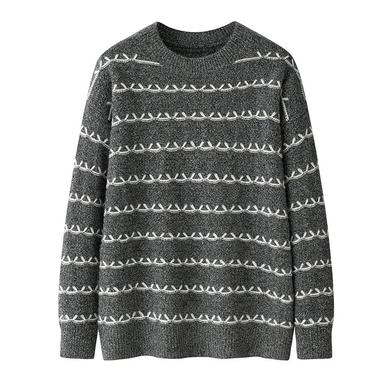 100% Cashmere, Cashmere crew-neck sweater — Grey Fair isle, 14–15.5µm, Cashmere Garment / Women — detail view 2