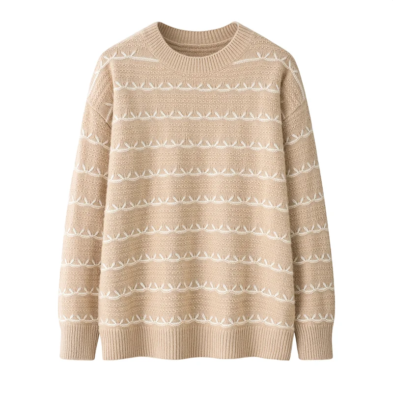 100% Cashmere, Cashmere crew-neck sweater — Grey Fair isle, 14–15.5µm, Cashmere Garment / Women — detail view 3