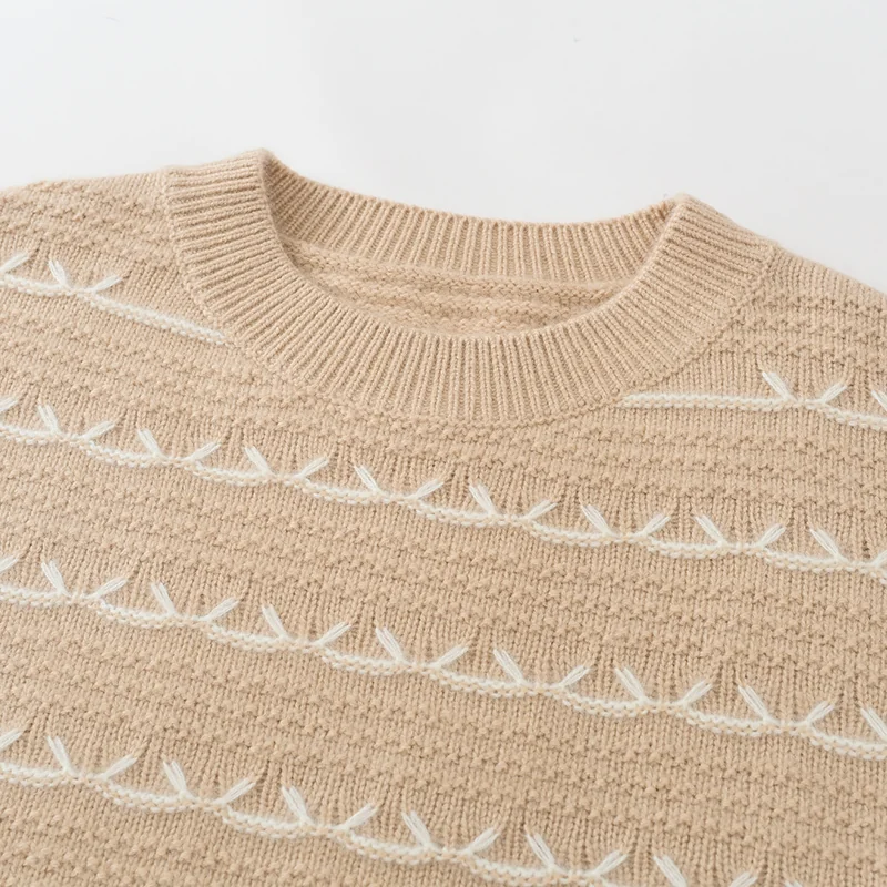 100% Cashmere, Cashmere crew-neck sweater — Grey Fair isle, 14–15.5µm, Cashmere Garment / Women — detail view 6