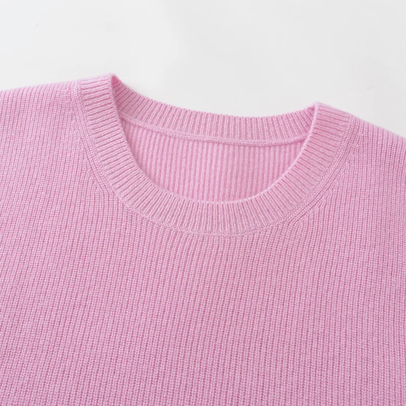 100% Cashmere, Cashmere crew-neck sweater — Pink Striped, 14–15.5µm, Cashmere Garment / Women — detail view 8