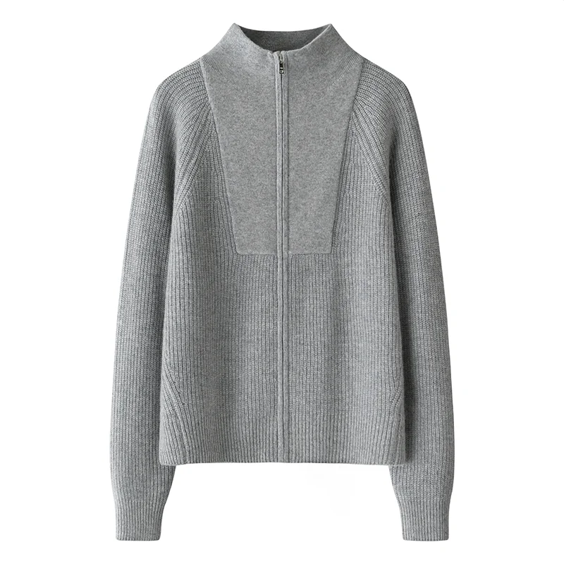 100% Cashmere, Cashmere crew-neck sweater — Grey Striped, 14–15.5µm, Cashmere Garment / Women — detail view 2