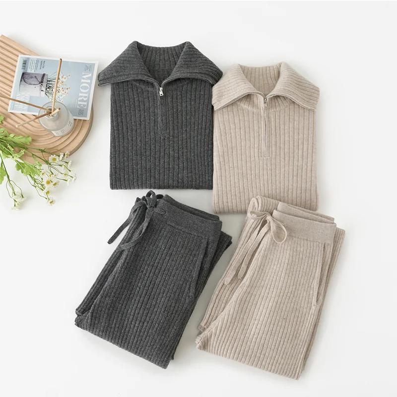 100% Cashmere, Cashmere crew-neck sweater — Grey Two-piece set, 14–15.5µm, Cashmere Garment / Women — detail view 5
