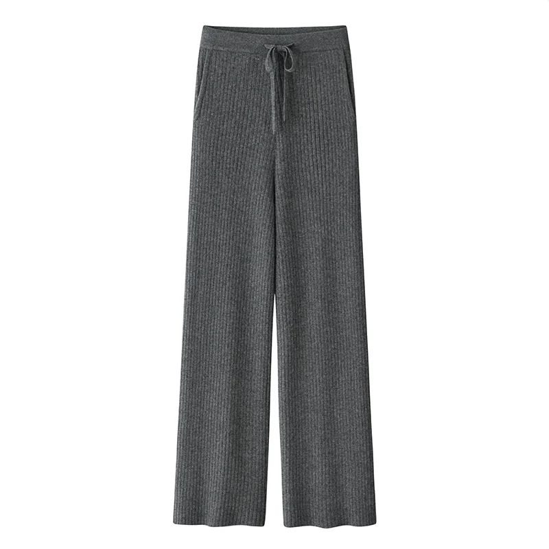 100% Cashmere, Cashmere knit trousers — Grey Trousers, 14–15.5µm, Cashmere Garment / Women — detail view 2