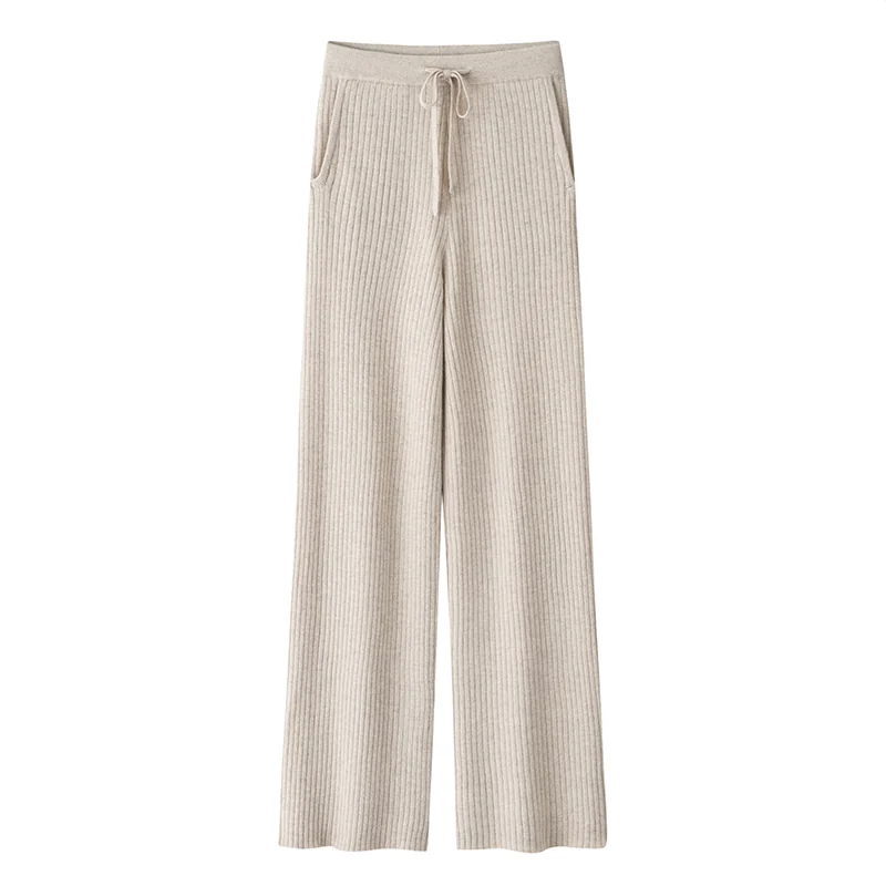 100% Cashmere, Cashmere knit trousers — Grey Trousers, 14–15.5µm, Cashmere Garment / Women — detail view 3