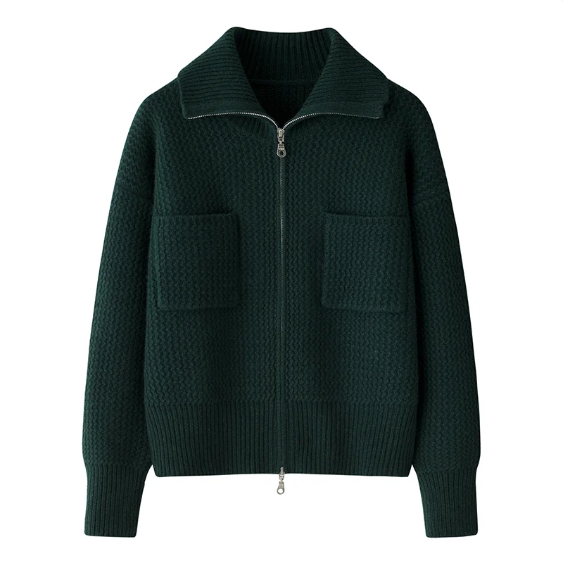 100% Cashmere, Cashmere crew-neck sweater — Green Striped, 14–15.5µm, Cashmere Garment / Women — detail view 2