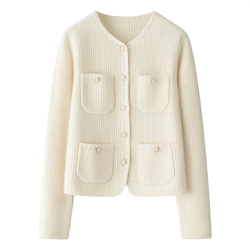100% Cashmere, Cashmere crew-neck sweater — White, 14–15.5µm, Cashmere Garment / Women — detail view 2