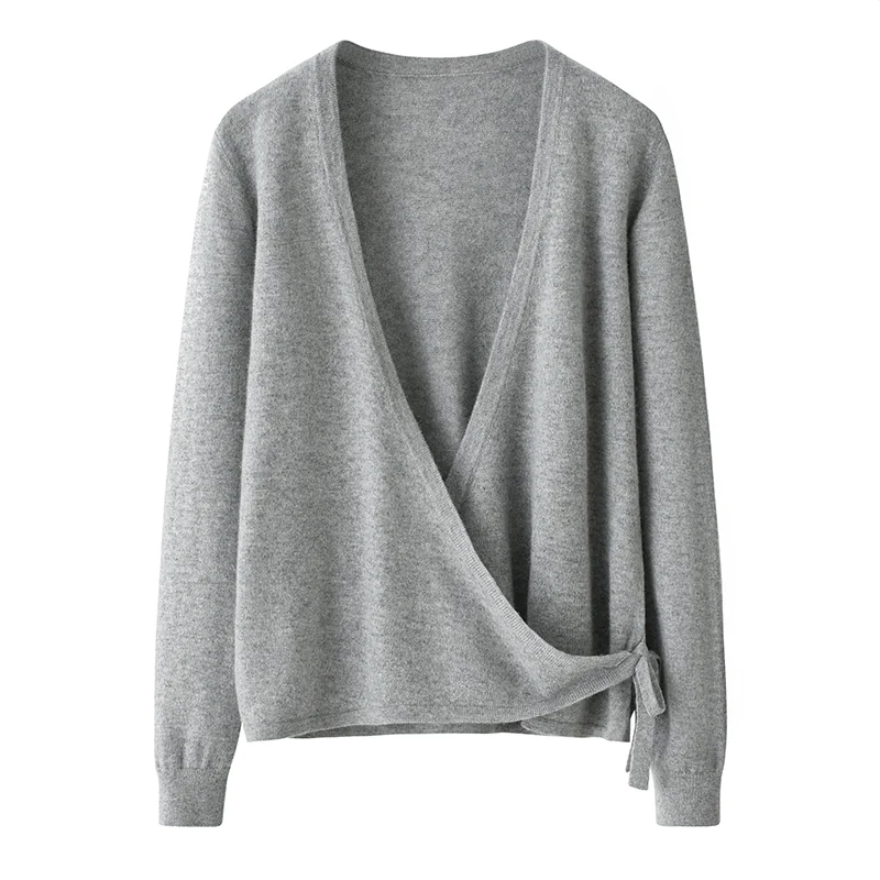 100% Cashmere, Cashmere crew-neck sweater — Grey Colour-block, 14–15.5µm, Cashmere Garment / Women — detail view 2