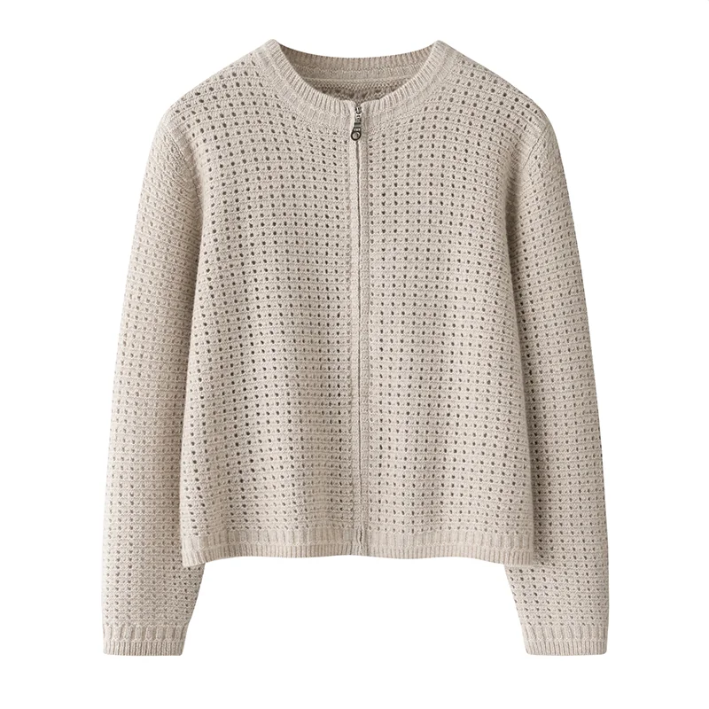 100% Cashmere, Cashmere crew-neck sweater — Camel Colour-block, 14–15.5µm, Cashmere Garment / Women — detail view 2