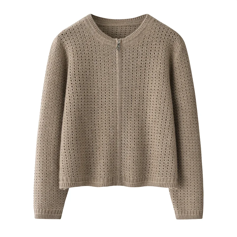 100% Cashmere, Cashmere crew-neck sweater — Camel Colour-block, 14–15.5µm, Cashmere Garment / Women — detail view 3