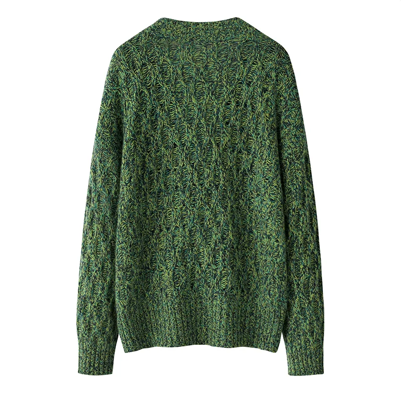 Cashmere crew-neck sweater — Green Embroidered — Cashmere Sweaters & Knitwear, 100% Cashmere