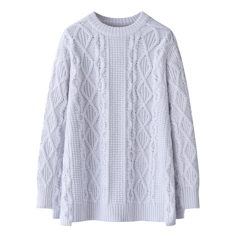 100% Cashmere, Cashmere crew-neck sweater — Blue, 14–15.5µm, Cashmere Garment / Women — detail view 2