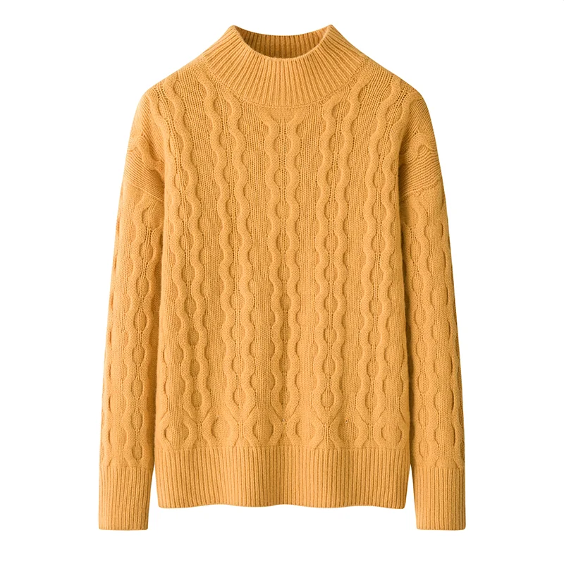 100% Cashmere, Cashmere crew-neck sweater — Yellow, 14–15.5µm, Cashmere Garment / Women — detail view 2