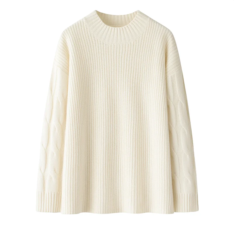 100% Cashmere, Cashmere crew-neck sweater — White, 14–15.5µm, Cashmere Garment / Women — detail view 2