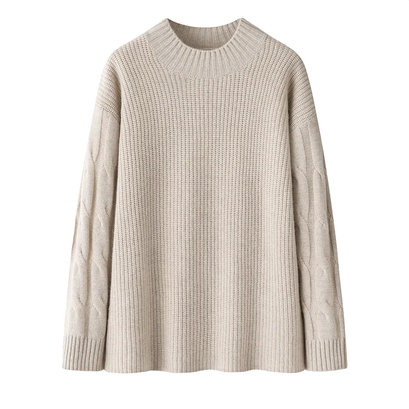 100% Cashmere, Cashmere crew-neck sweater — White, 14–15.5µm, Cashmere Garment / Women — detail view 3