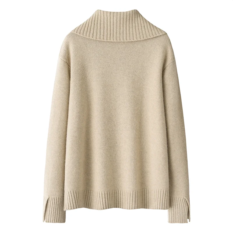 Cashmere crew-neck sweater — Beige Embroidered — Cashmere Sweaters & Knitwear, 100% Cashmere