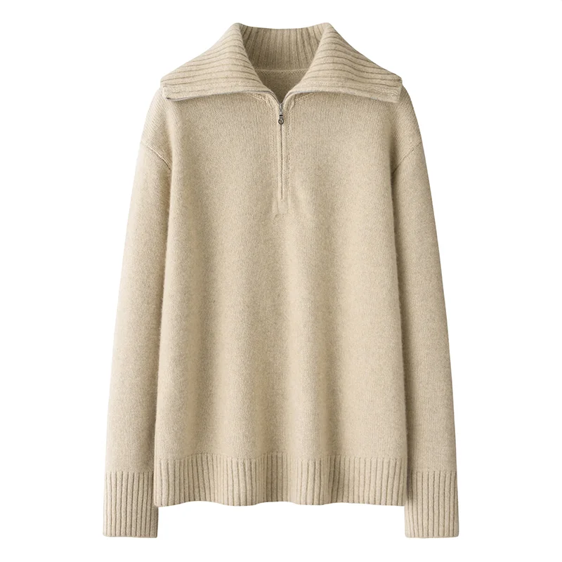100% Cashmere, Cashmere crew-neck sweater — Beige Embroidered, 14–15.5µm, Cashmere Garment / Women — detail view 2