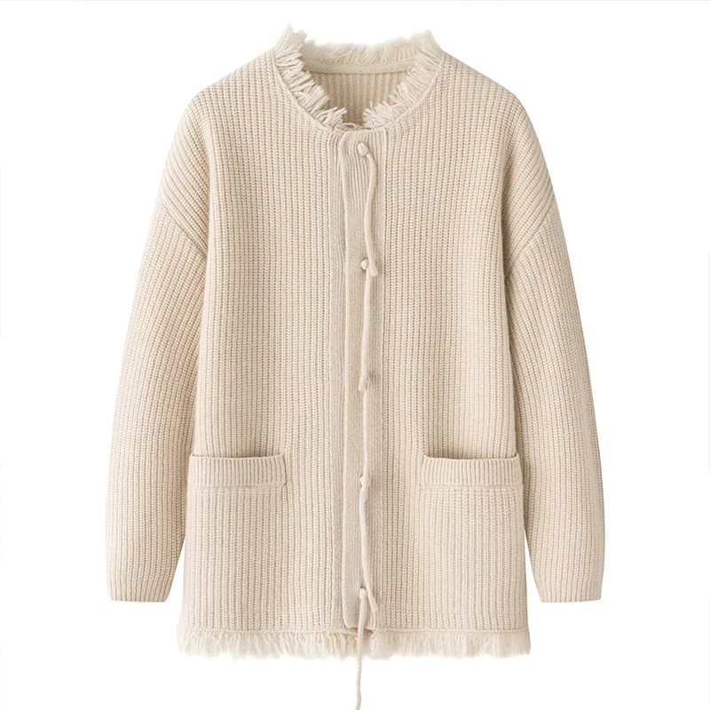 100% Cashmere, Cashmere crew-neck sweater — Beige, 14–15.5µm, Cashmere Garment / Women — detail view 2