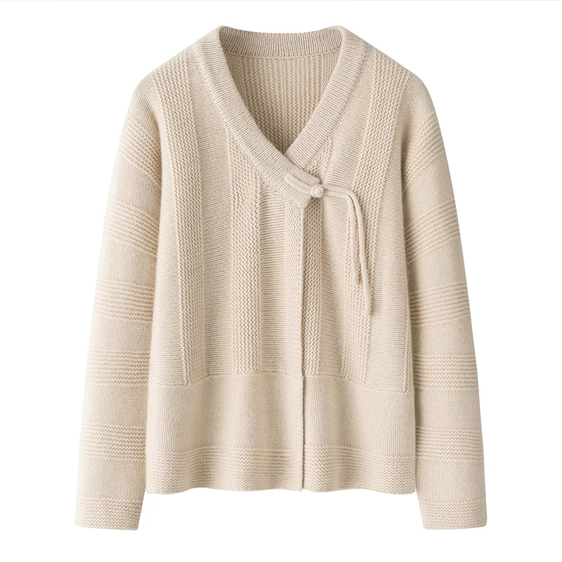 100% Cashmere, Cashmere crew-neck sweater — Beige, 14–15.5µm, Cashmere Garment / Women — detail view 2