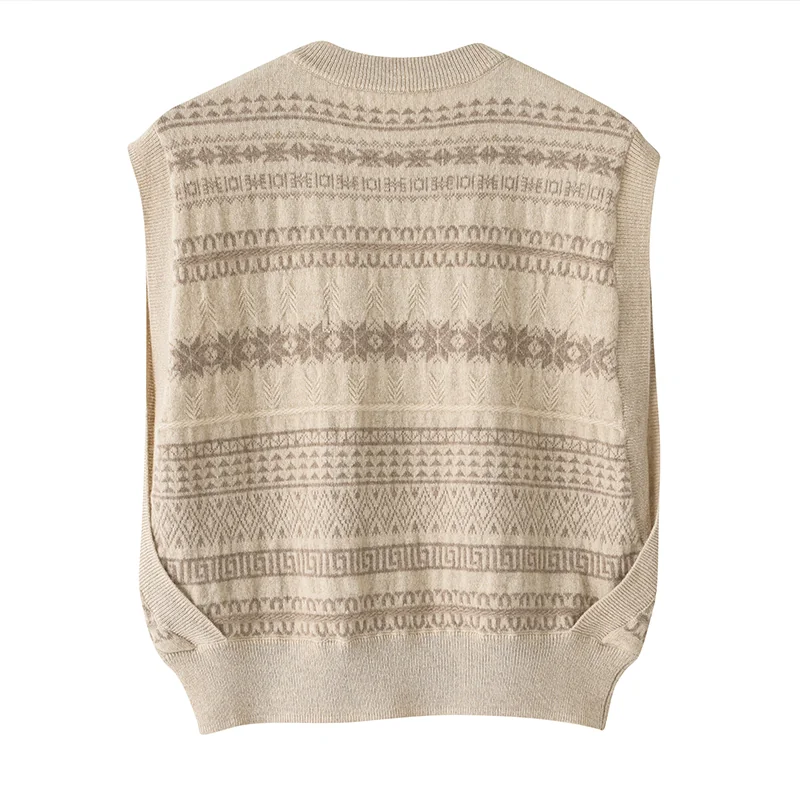 Cashmere crew-neck sweater — Beige Striped — Cashmere Sweaters & Knitwear, 100% Cashmere