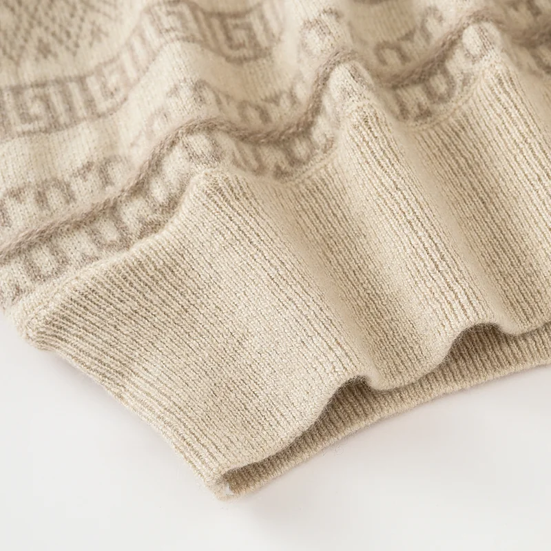 100% Cashmere, Cashmere crew-neck sweater — Beige Striped, 14–15.5µm, Cashmere Garment / Women — detail view 4